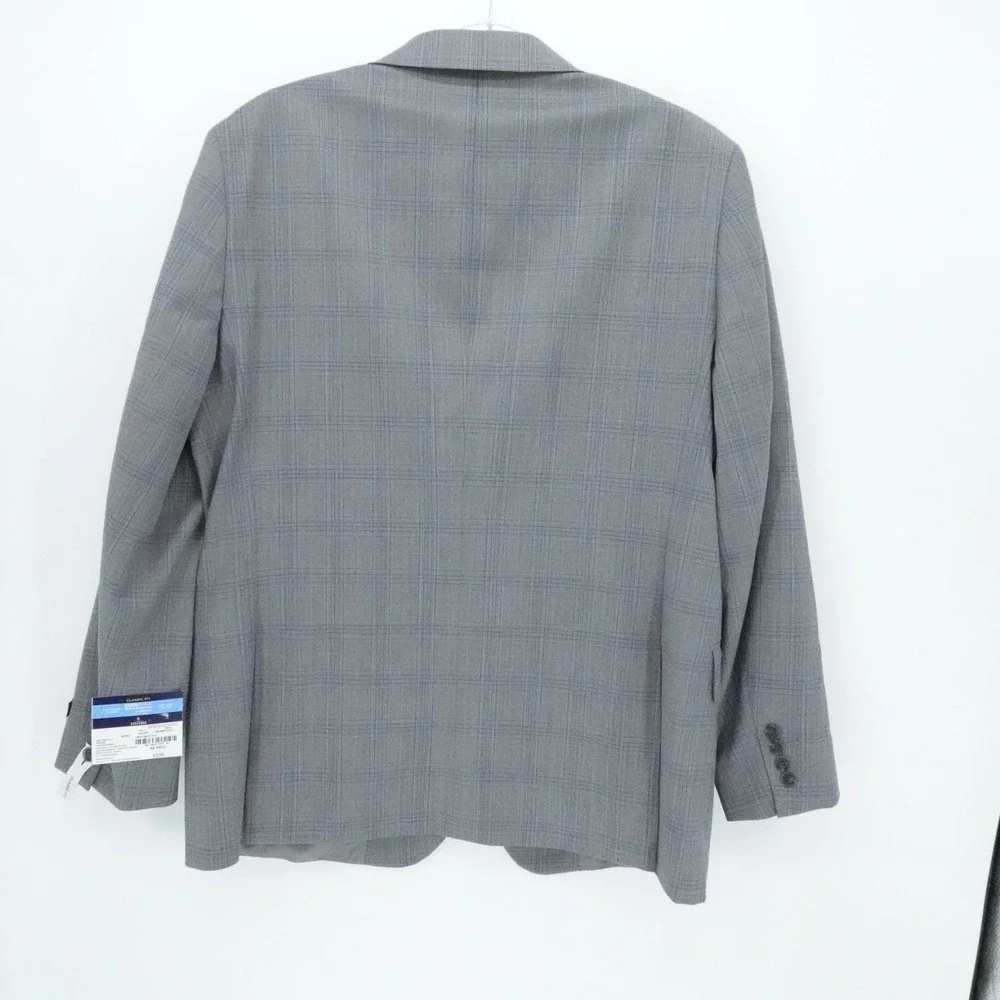 Stafford Sport Coat Mens 48 Regular Gray Plaid Wool Blend Blazer CoolMax Office‎